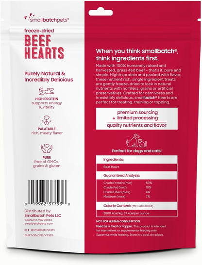 smallbatch Pets Premium Freeze-Dried Beef Heart Treats for Dogs and Cats, 3.5 oz, Made and Sourced in The USA, Single Ingredient, Humanely Raise Meat, No Preservatives or Anything Artificial Ever