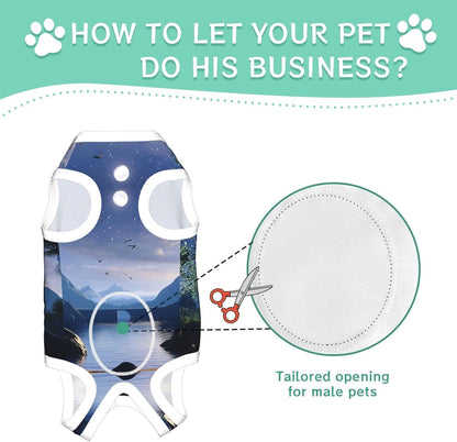 A Shimmering Bay Dog Surgery Suit Recovery Suit, 100% Cotton Breathable Full Body Dog & Cat Surgical Suit with Cute Prints, Alternative to Cone for Spay Neuter Wound Care, Male & Female Pets Medium