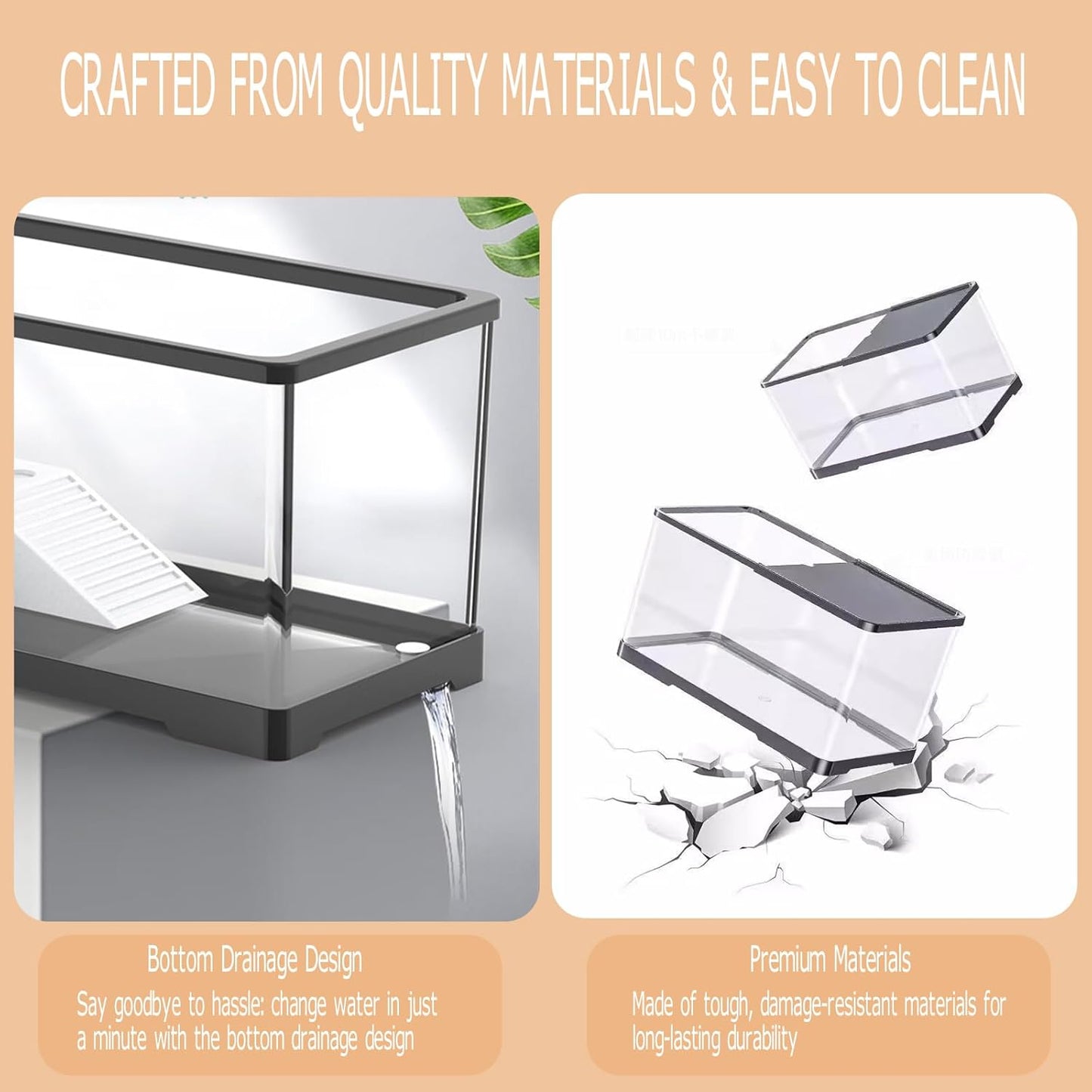 Turtle Tank Starter Kit, Upgraded Aquarium Fish Tank Kit with Filter,Fish Net, Reptile Habitat with Adjustable UV Lamp & Lid,Bask Platform for Crabs,Amphibians,Reptiles.(15.4" * 8.5" * 8.35")