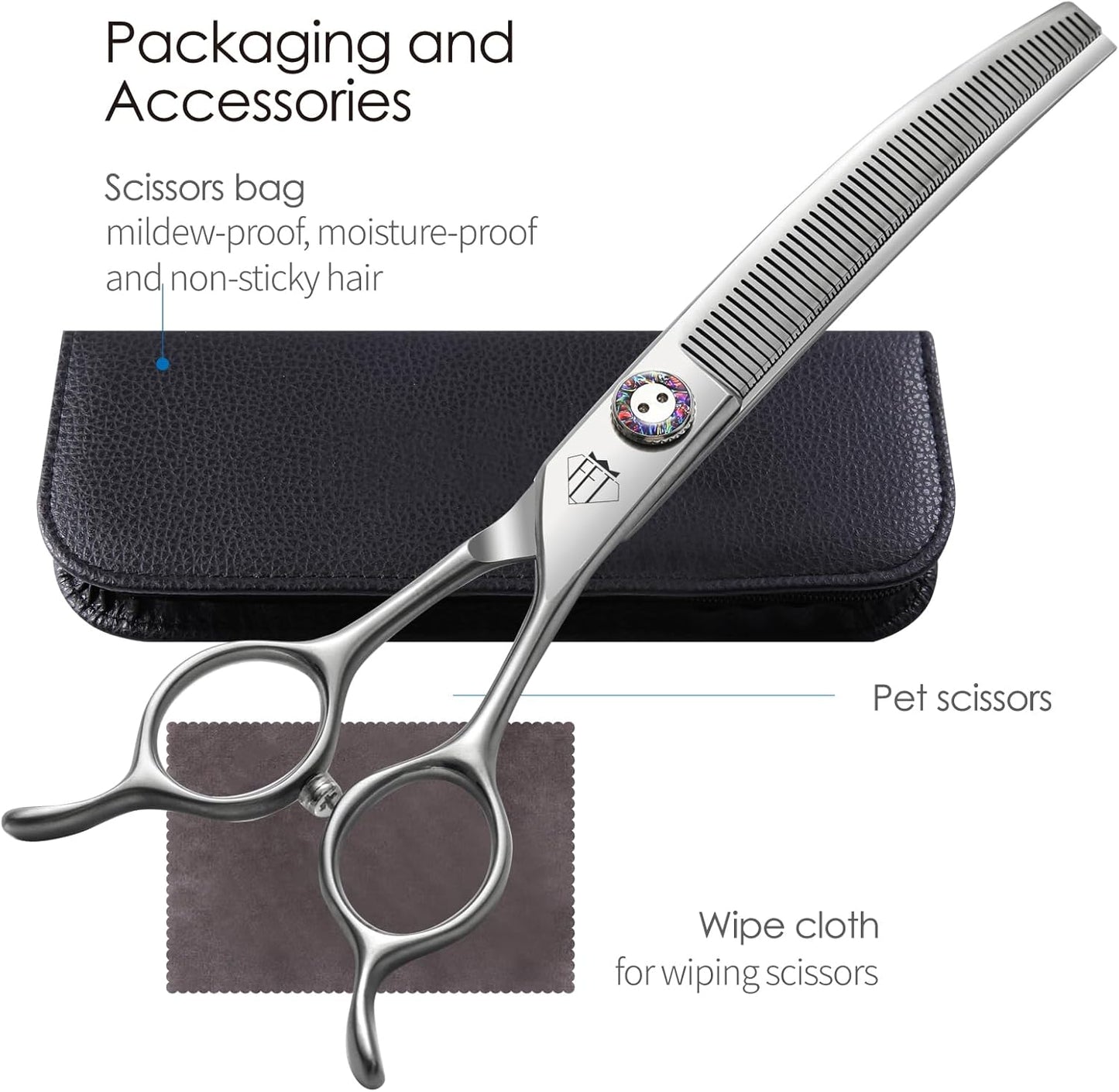 Professional Dog Grooming Scissors, 7 Inch JP440C Stainless Steel, 25% Thinning Curved Shears with Ergonomic Handle, Silver (Curved Thinner, 7.5")