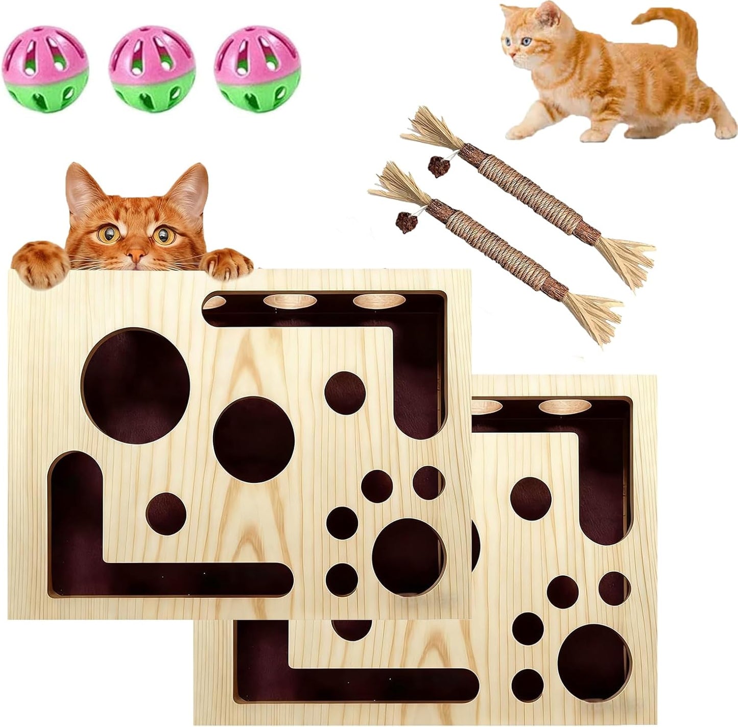 2026 New Cat Scratch Puzzle Enrichment Box: Nail File Stress Free Alternative to Clippers and Grinders, Cat Nail File Enrichment Box with Sandpaper Inside Bell Ball for Indoor (2pcs-B)