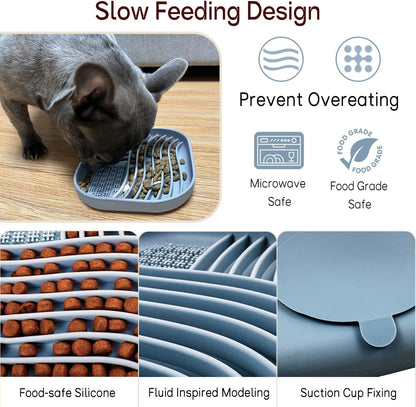 Slow Feeder Dog Bowl for Medium & Small Pets, Anti Choking Pets Slow Feeder with 3-Zone Puzzle Design, Wet Food Silicone Cat Bowl with Non-Slip Base, Dishwasher Microwave Safe(Red, 1.5 Cup)