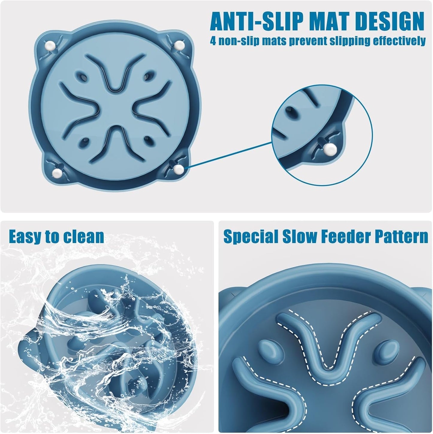 Slow Feeder Dog Bowls Small Breed, Dog Food Bowl Small Anti-Choking Bloat Stop Puzzle Healthy Eating Bowl (Blue, 1 Cup)