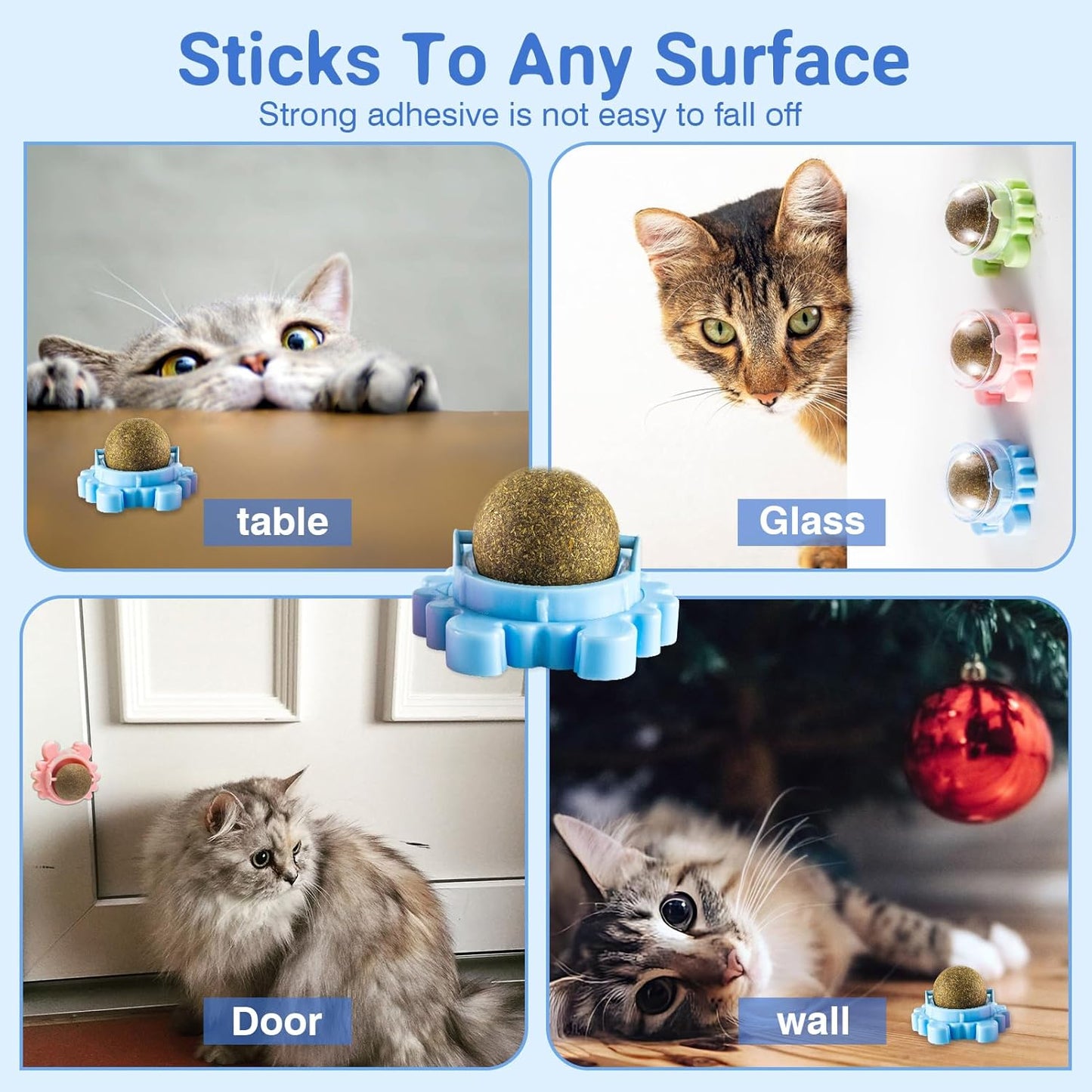 Catnip Balls Wall Interactive Toys Ball 360° Balls for Cats Cat Nip Catnip Toy Anxiety Relief Indoor Edible Cat Nips Organic Ball Rotatable Play Chew Teeth Cleaning 4 Pack