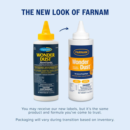 Farnam Wonder Dust Wound Powder, Blood Coagulant for Horses and Show Stock, For Use on Proud Flesh, Granulated Tissue, 4 Ounces