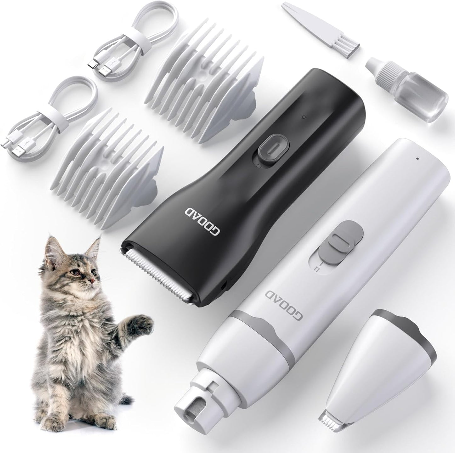 Goood Cat Clippers for Matted & Long Hair - Cordless Cat Grooming Kit with Paw Trimmer & Nail Grinder - Black