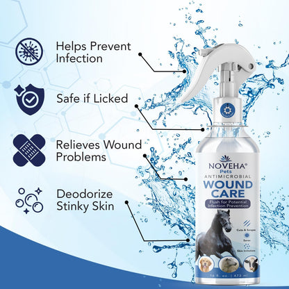 NOVEHA Pet Wound Spray - Sores, Abrasions and Wounds Care for Horse - Fast-Acting Skin Repair, Helps with Rashes, Hot Spots, Scratching, 6fl oz