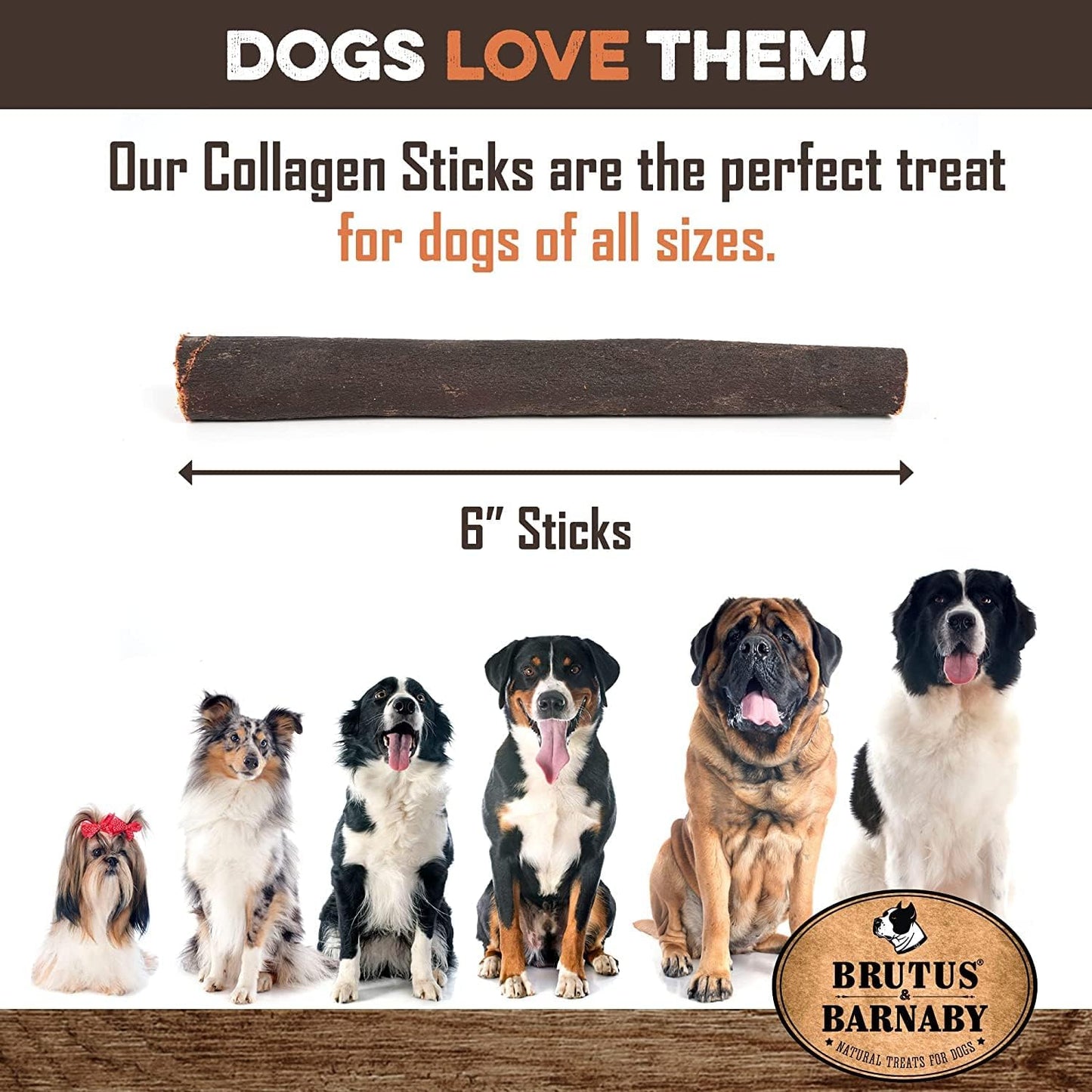 BRUTUS & BARNABY Beef Collagen Sticks for Dogs-Great Long Lasting Chew for All Dog Breeds-Odor Free, With Naturally Occurring Glucosamine &Chondroitin for Joint Health-Great for Any Dog Size(25 Count)