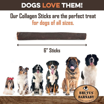 BRUTUS & BARNABY Beef Collagen Sticks for Dogs-Great Long Lasting Chew for All Dog Breeds-Odor Free, With Naturally Occurring Glucosamine &Chondroitin for Joint Health-Great for Any Dog Size(25 Count)