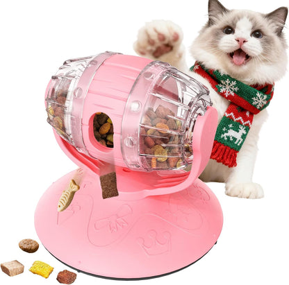 Cat Slow Feeder Toy, Adjustable Difficulty Puzzle Toy with Rotating Lid - Interactive Mental Stimulation Food Dispenser for Indoor Cats, Slows Down Eating for Dry Food & Treats (Pink)