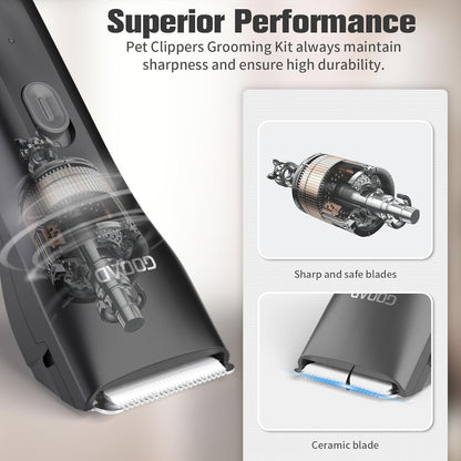 Goood Cat Clippers for Matted & Long Hair - Cordless Cat Grooming Kit with Paw Trimmer & Nail Grinder - Black