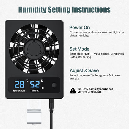 Reptile Humidity Control Fan for Terrariums, Quiet Airflow System for Tanks and Enclosures, Black