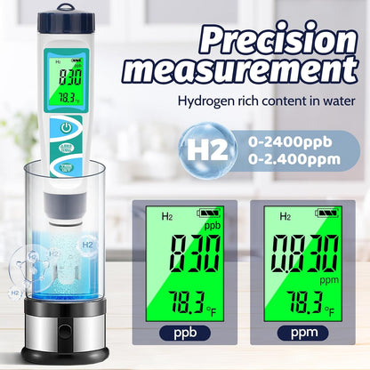 Digital Salinity Tester for Salt Water for Seawater, Aquariums, Marine Monitoring and Hydrogen Water Tester pH Meter for Drinking Water Multi-Functional pH H2 ORP TDS EC Temp Tester