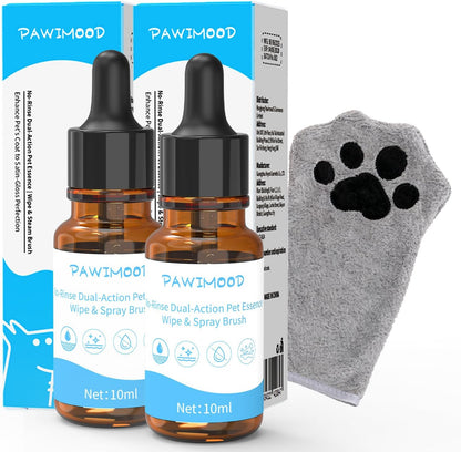 2PCS Concentrated Waterless Shampoo with Grey Grooming Glove, No-Rinse & Lick-Safe Essence for Steam Brushes, Gentle Care for Cats/Kittens/Seniors, Manage Shedding & Freshness