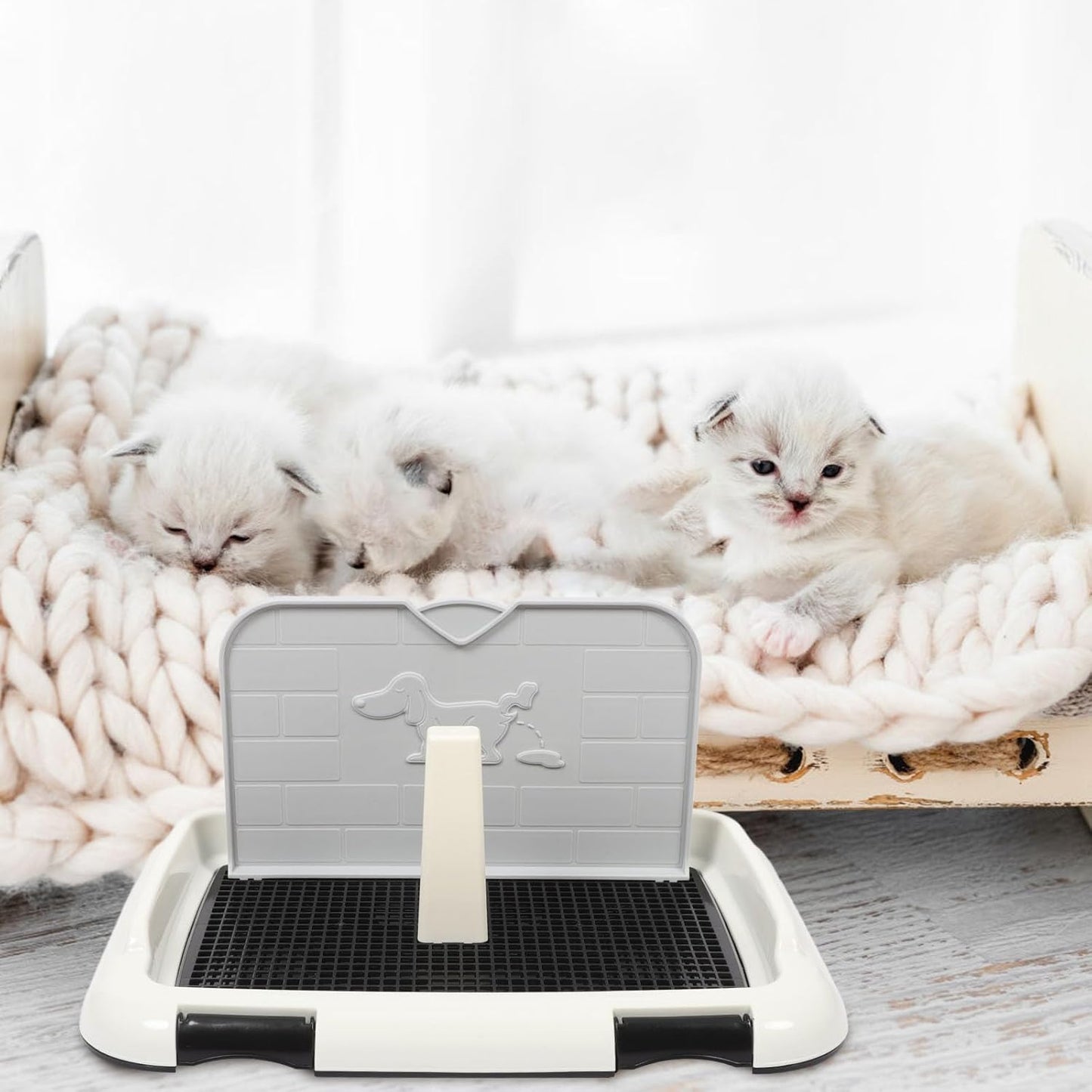 Dog Indoor Potty Tray with Wall Large Plastic Dog Toilet Training Pad Holder Anti-Slip Puppy Pee Tray