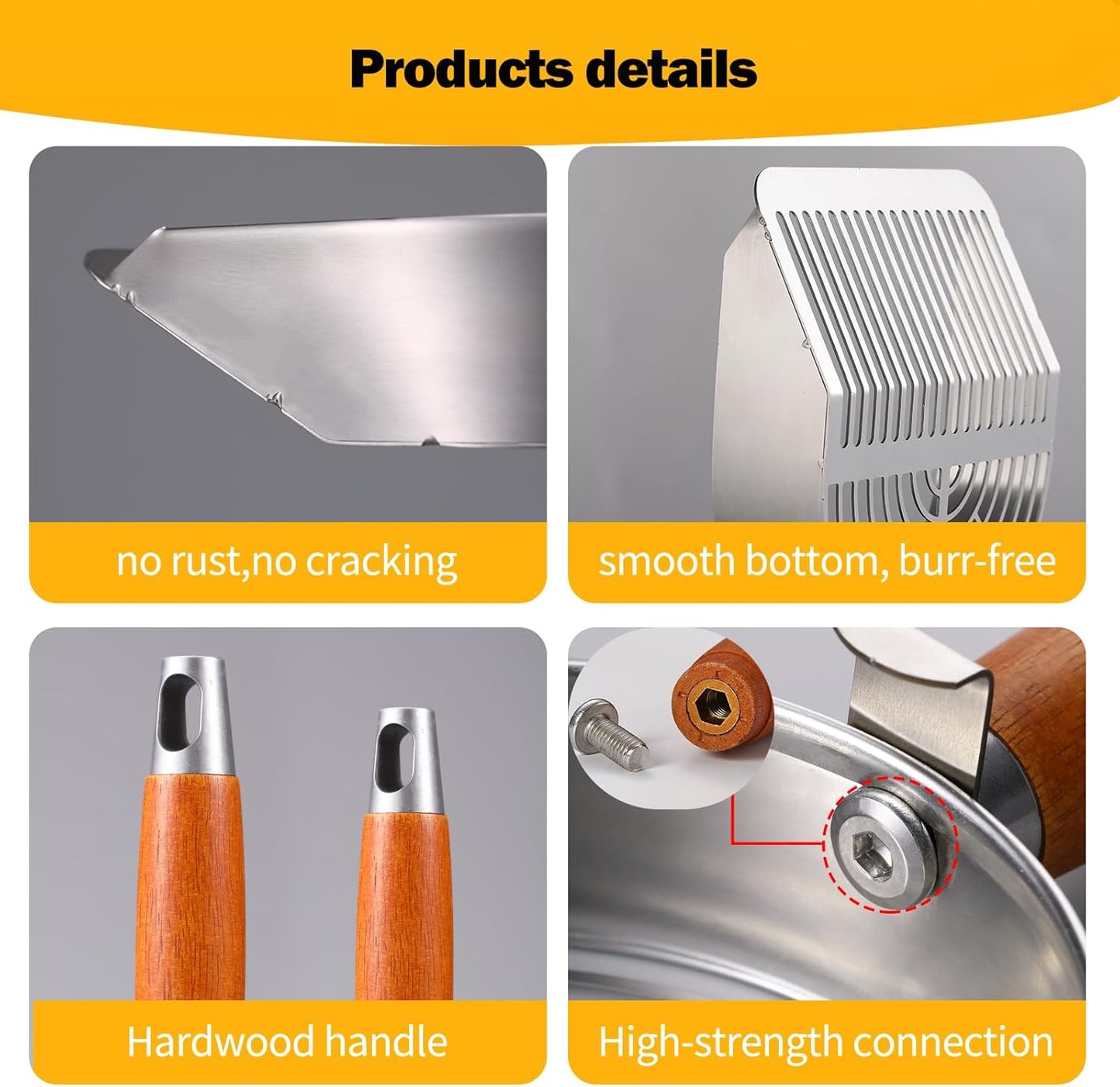 Custom 40% Thicker Side Edges 304 Stainless Steel Metal Cat Litter Scoop with Holder Stand Small Broom & Dustpan - Durable, Anti-Break Handle