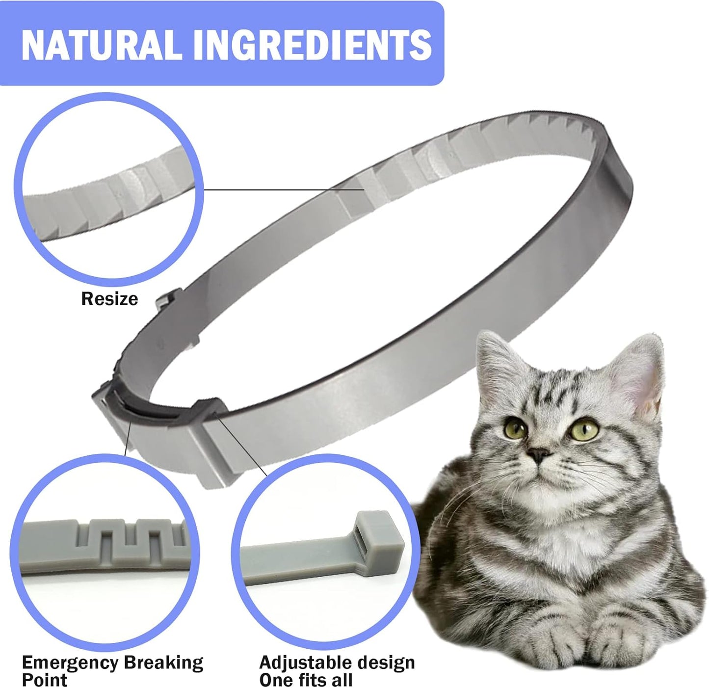 Flea and Tick Collar for Cats 2 Pack, 8-Month Plant-Based Formula with Natural Essential Oils, Waterproof and Comfortable Fit, Comes with Free Comb