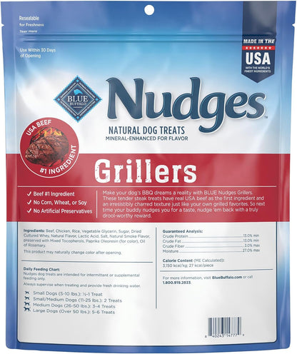 Blue Buffalo Nudges Grillers Natural Dog Treats with Real USA Beef, Made in the USA, Steak, 36-oz Bag