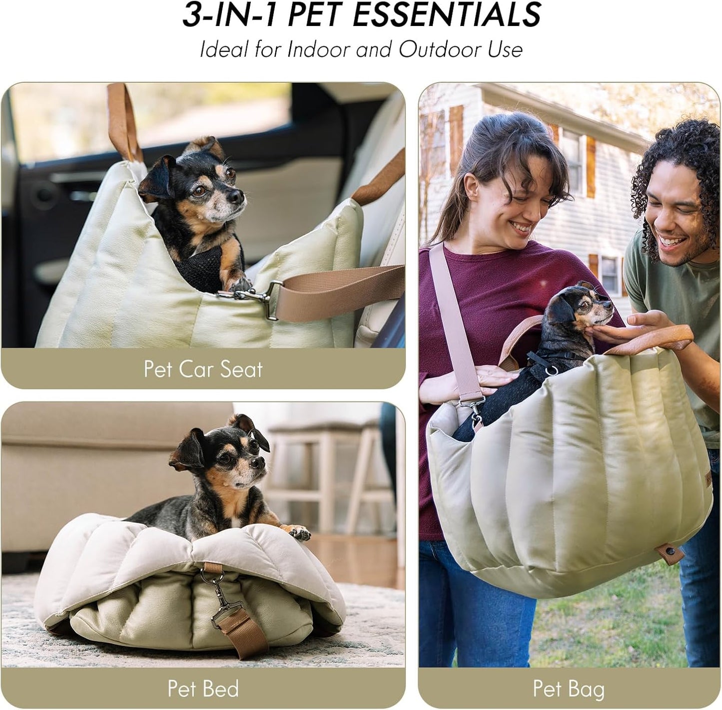 ClevaHome Small Dog Car Seat & Travel Carrier & Pet Bed, Non-Slip Booster Seat for Dogs up to 10lbs, Fashionable Pet Carrier Bag for Indoor and Outdoor