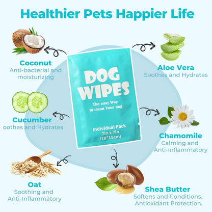Dog Wipes, Pet Grooming Cleaning Wipes for Dogs, 7x7 Inch, 40 Count Individual Packs, Hypoallergenic Unscented for Face, Paws, Body