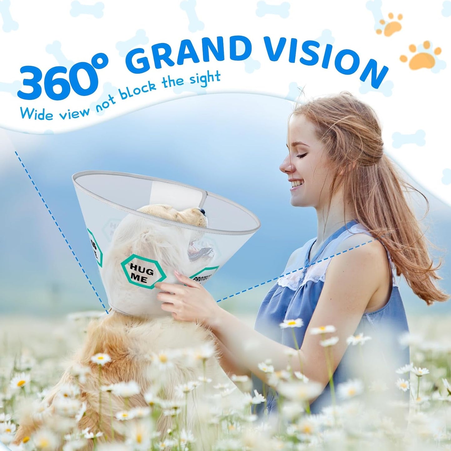 Supet Dog Cone Collar After Surgery to Stop Licking: Adjustable Recovery Elizabeth Collar Alternative for Large Medium Small Dogs, Plastic Pet Head Neck Cone (XS)