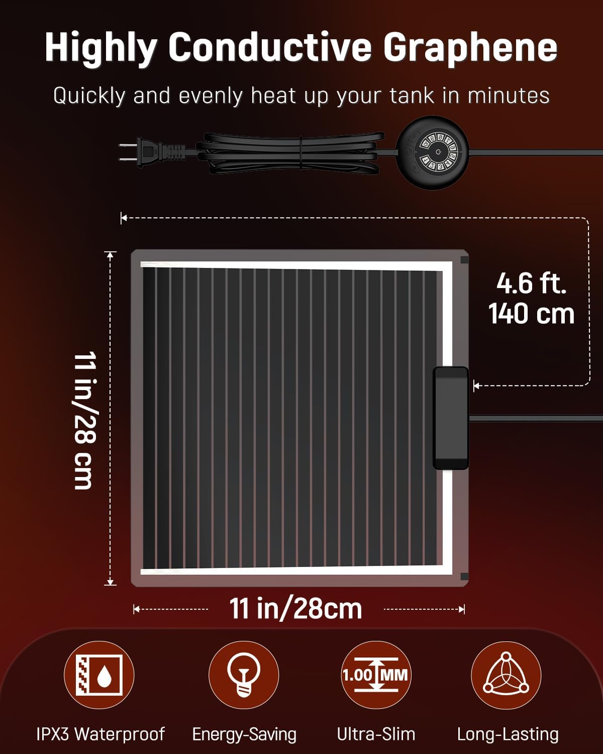 Pawfly 28 W Reptile Heat Pad with Thermostat 11 x 11 Inch Reptile Heating Pad Under Tank Terrarium Reptile Heat Mat for Turtles Frogs Snakes Lizards Geckos Hermit Crabs & Spiders