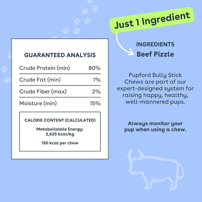 Pupford Thick Bully Sticks for Dogs & Puppies, Smoked for Improved Smell, Natural, Long-Lasting, Single Ingredient Chews for Small & Medium Breeds (6", 20 Count)