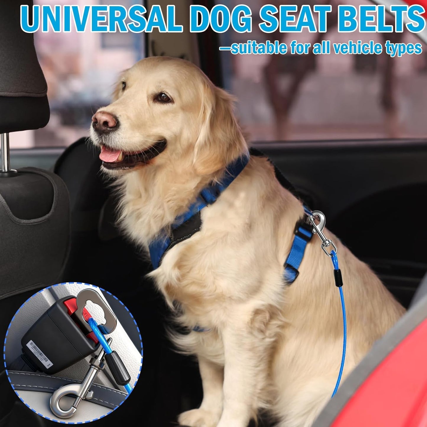 Dog Car Safety Harness,16 Inch/40 cm Double Clips Seatbelt Dog Leash，No Chew seat Belts for Dogs（2 Pack Blue）