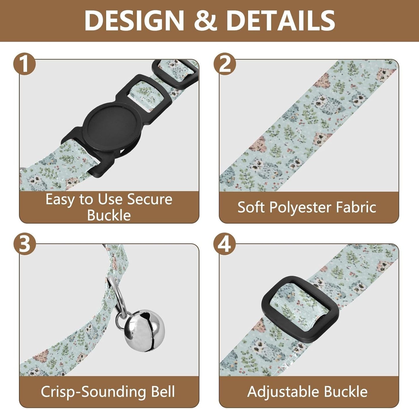 Cute Animals Owls Blue Print Dog Collar with Buckle Adjustable 2 Pack Quick Release Pet Collar for Small Dogs Cats