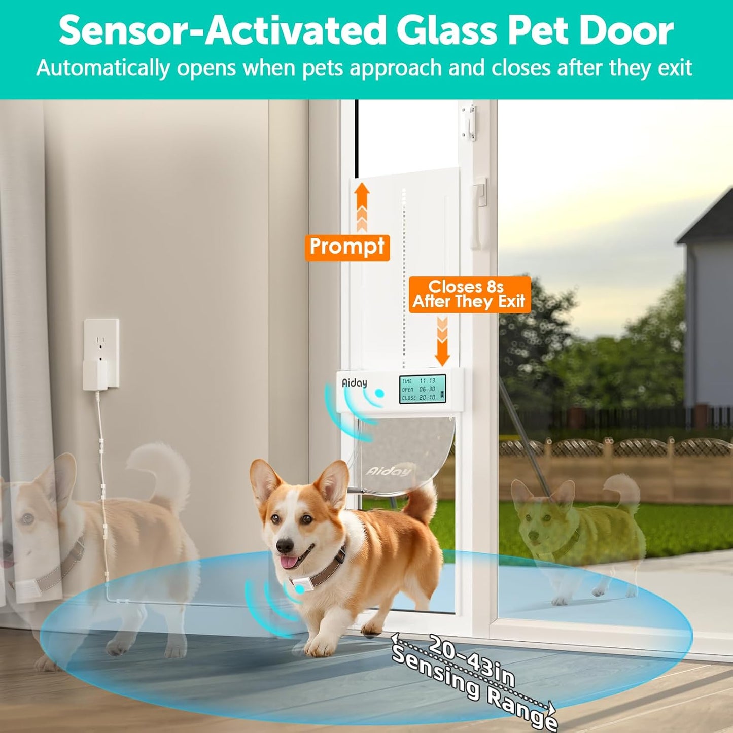 Automatic Sliding Glass Dog Door with Collar Sensor,Large Electric Doggy Door for Sliding Glass Door, Adjustable 76" to 80-11/16" Slider Height,Custom Scheduling & Anti-Pinch,Fit Dog Up to 100 Lbs (L)