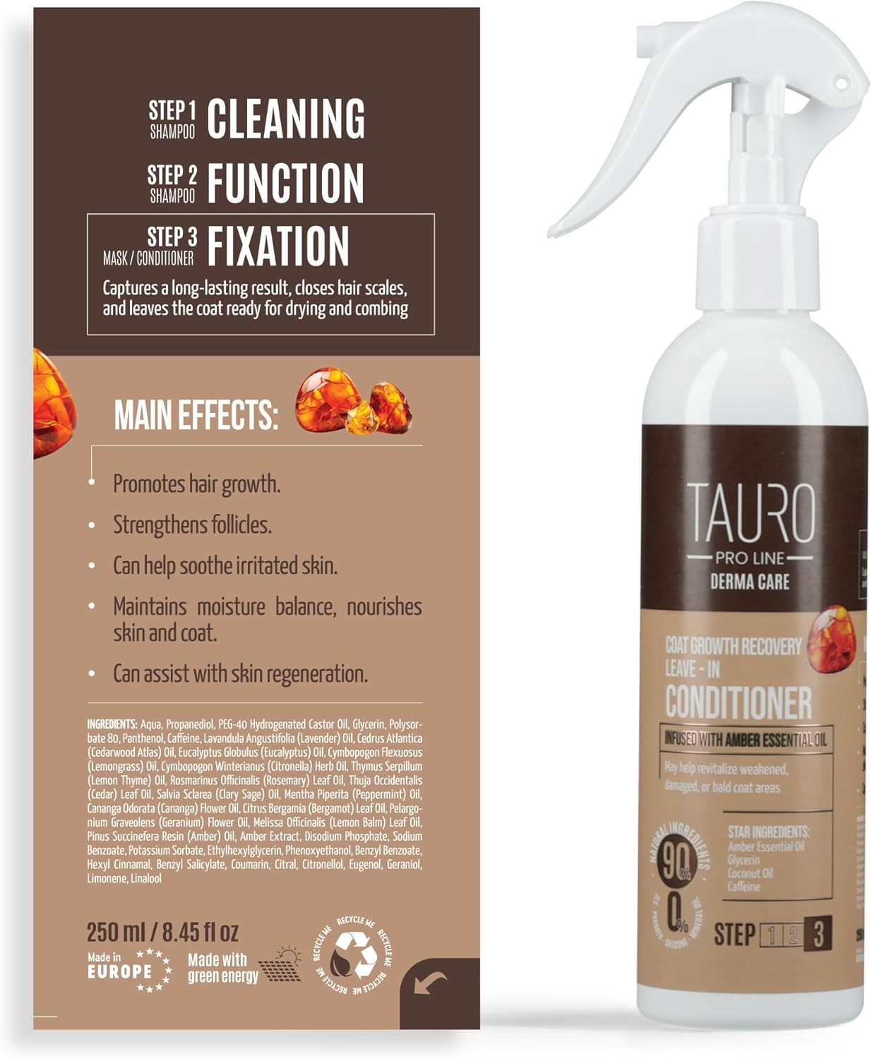 Tauro Pro Line Dog Leave in Conditioner Spray - Supports Pet Coat Regrowth - Cat & Dog Detangler Spray for Shedding, Matted Hair or Post-Surgery Care, Ideal for Doodle, Poodle (Derma Care 8.5 Fl Oz)
