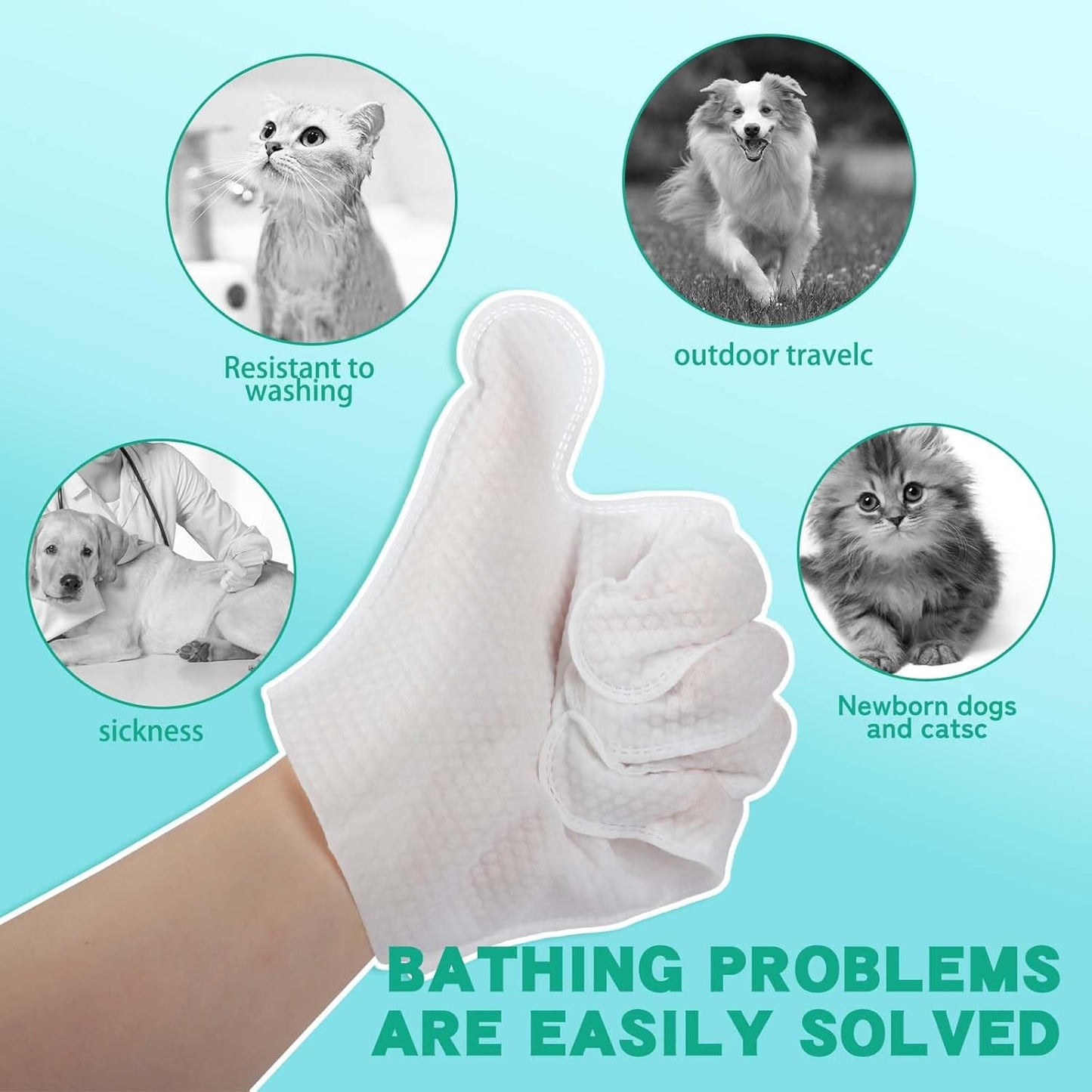 Pet Glove Wipes,Dog and Cat Cleaning Gloves, Cleaning Glove for Dog and Cat, Fur Face, Ears, Eyes, Pet Grooming Wipes, Nourishing Fur, for Daily Care and Travel, No Rinse(6PCS)