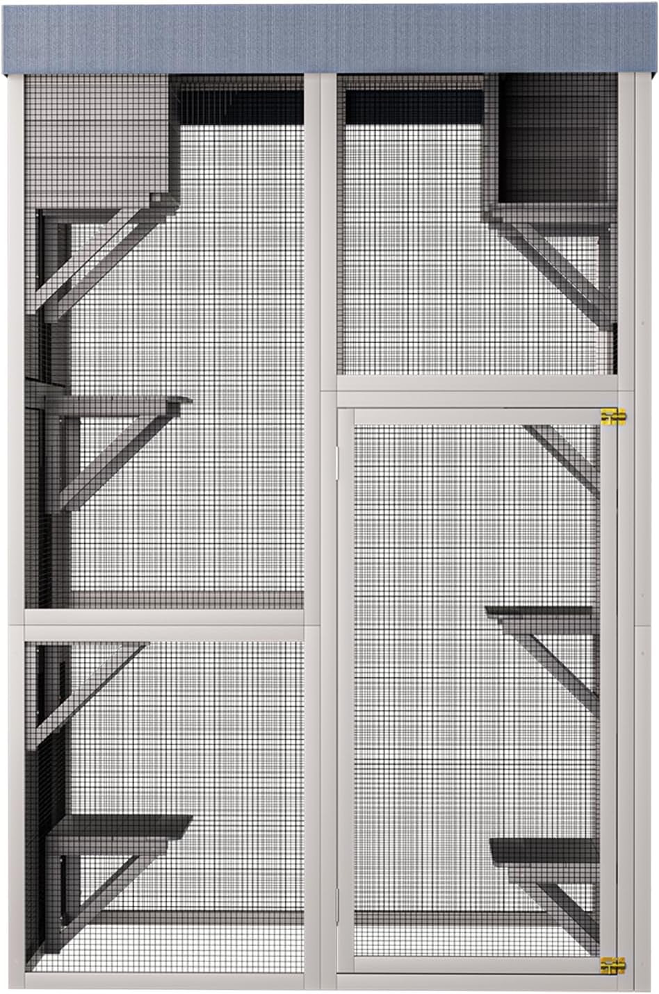 70.5" H Catio Outdoor Cat Enclosure,Cat House with Waterproof Roof and Large Enter Door,Wooden Shelter W/ 6 Jumping Platforms & 2 Napping Houses,Cats Cage for Walk in Kitten Kennel,Gray