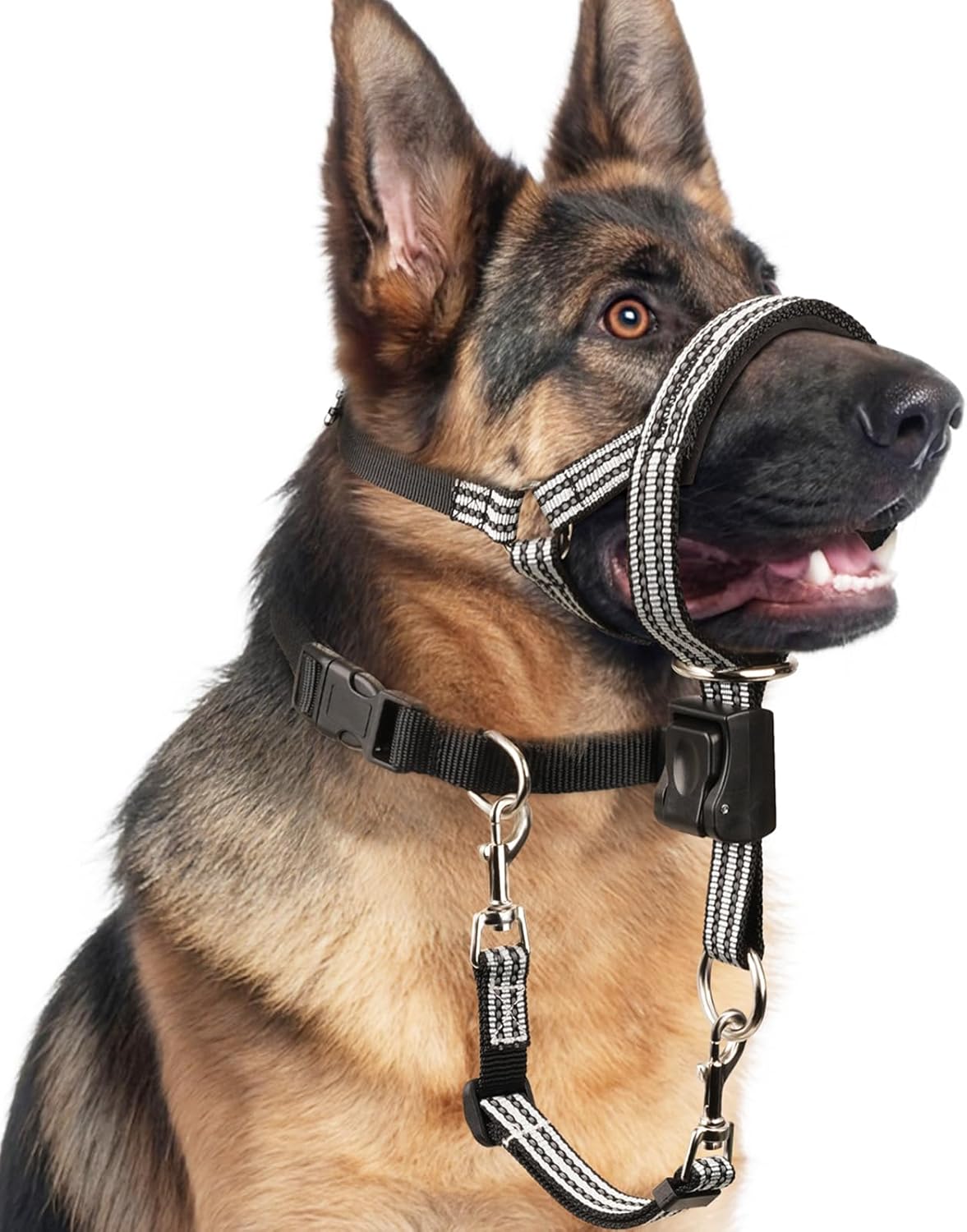 BARKLESS No Pull Dog Head Collar for Gentle Training Walking, Soft Padded Head Halter with Collar Safety Clip, Comfortable Fit Muzzle Leash with Reflective Strap for Medium Large Dog (Grey, XL)