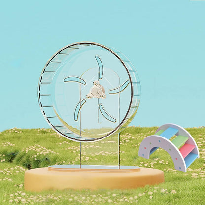 Hamster Wheel, Silent Running Exercise Wheel with Adjustable Stand for Hamster Guinea Pig Gerbil Hedgehog Small Animal Cage Accessories (Clear, 7.1inch)