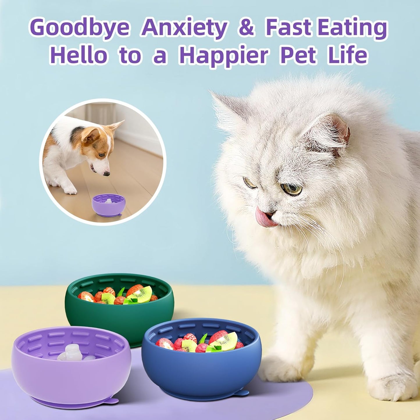 Deep Blue Lick Mat for Dogs & Cats - Anxiety Relief Slow Feeder Dog Bowl with Strong Suction - BPA-Free Silicone Puzzle Feeder for Calming, Enrichment & Stress-Free Grooming(Only for Small Dogs)