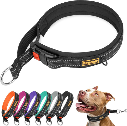 Mayerzon 1.5" Wide Martingale Collar for Large Medium Small Dogs Pitbull German Shepherd, No Pull Reflective Slip & Martingale Dog Collar with Buckle Soft Padded for Walking Training(Black,M)