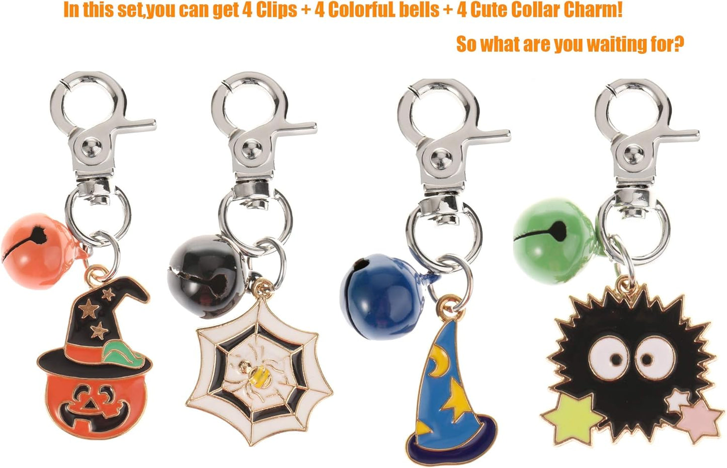 4 Pack Halloween Cat Collar Bells,Training Charm Pendants Jewelry for Pet Dog Cat Necklace Collar