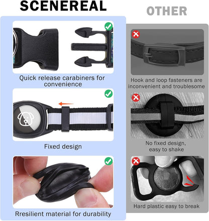 SCENEREAL Dog Collar with Airtag Holder for Small to Large Dogs, Reflective, Safety Locking Buckle, Soft Nylon Pet Collars Adjustable for All Breeds, Black S
