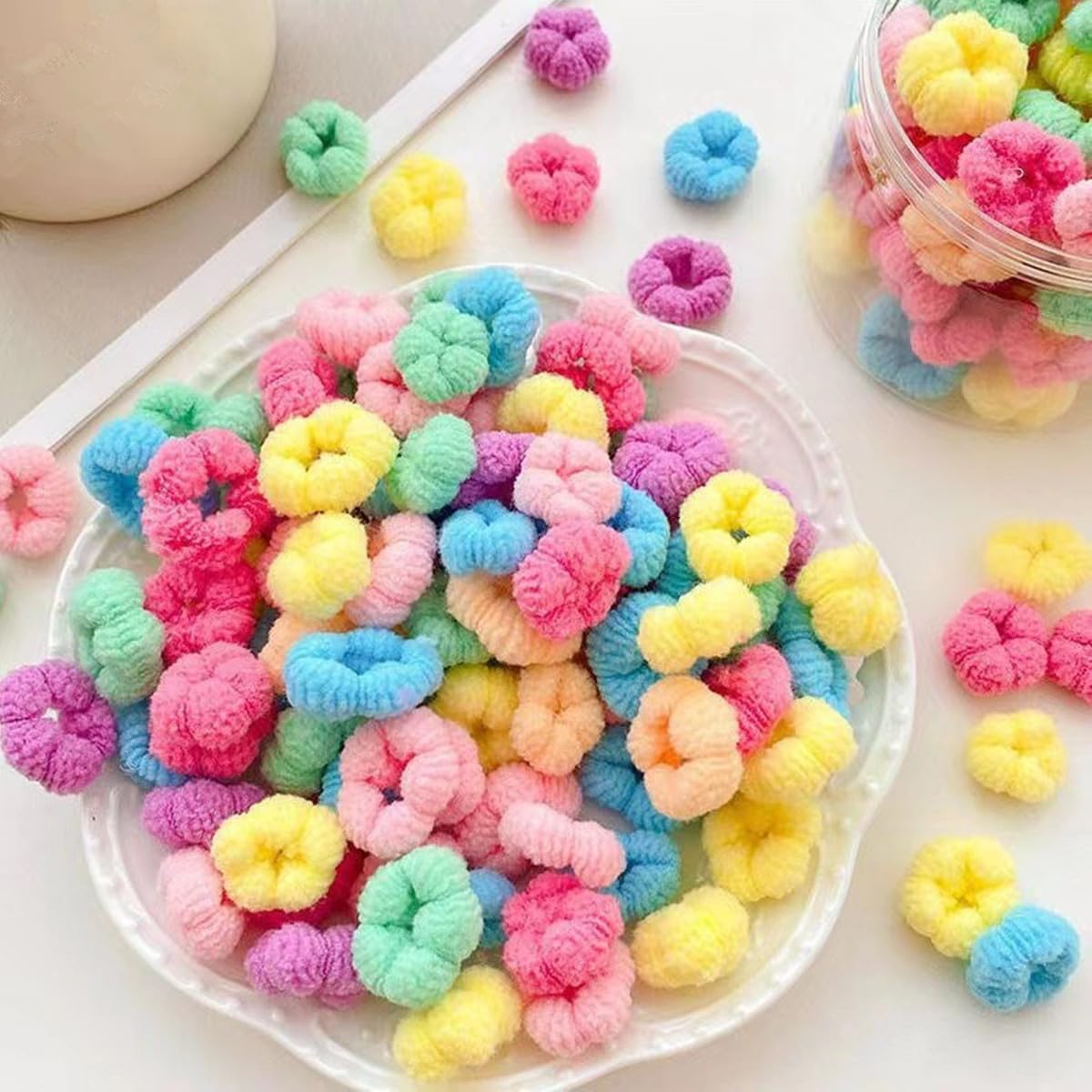 100pcs Candy Colour Small Dogs Hair Tie Scrunchies, Comfortable 0.8inch Mini Elastic Hair Rings Bands for Cats,Yorkshire Maltese Dogs,Pets Grooming,No Damage Hair
