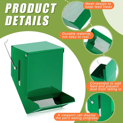 Maxcheck 2 Pcs Rabbit Feeder for Cages Small Animal Food Dispenser with Lid Metal Chicken Grit Oyster Shell Feeders Outside (4.7 Inches,Viewing Window,Green)