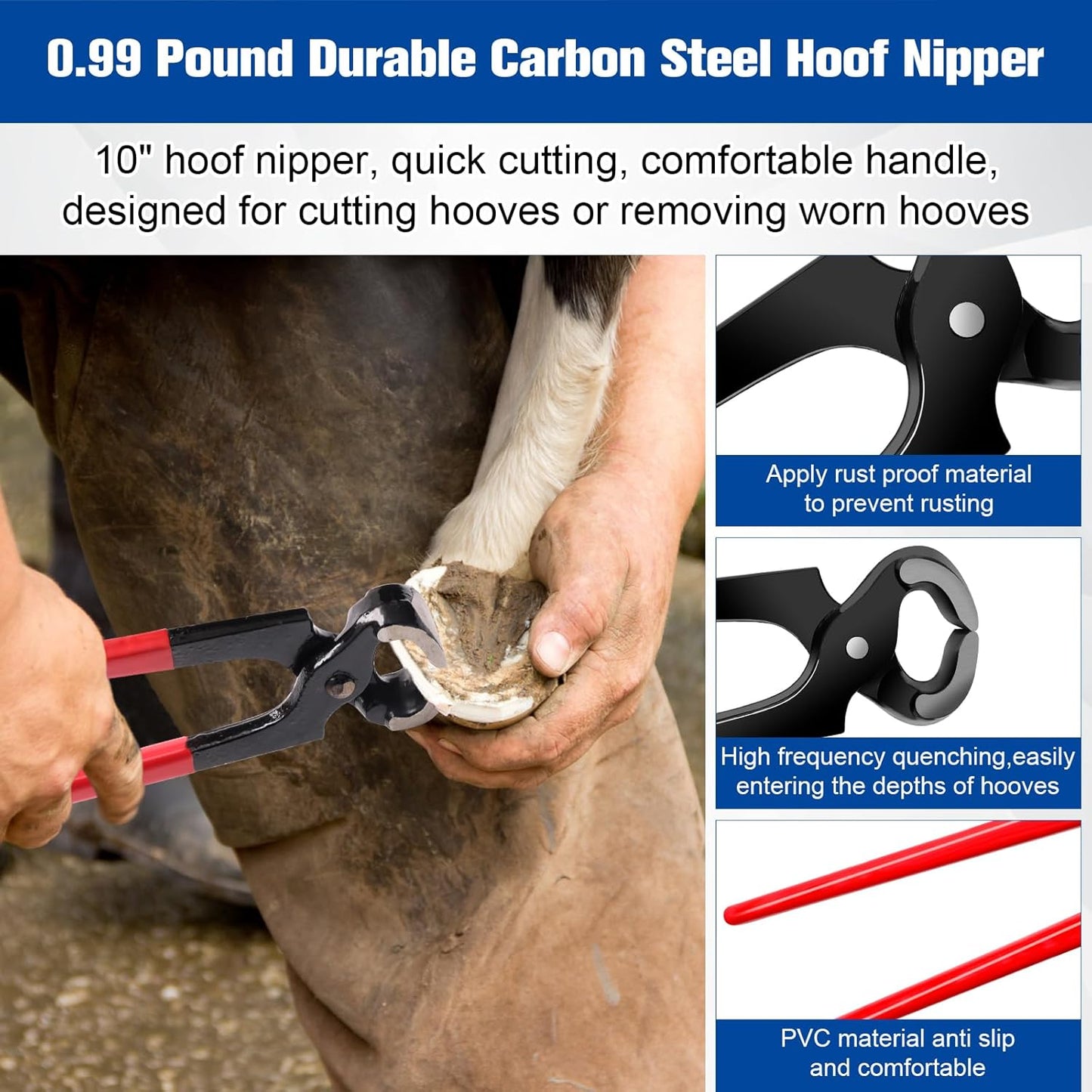 10 Inch 8 Pcs Farrier Tools, Horse Goat Hoof Trimmers for Goats and Sheep with Carbon Steel Nipper, Shears Nail Clipper, Rasp File, Hoof Trimming Cutter Knives, Horseshoe Brush, Storage Bag