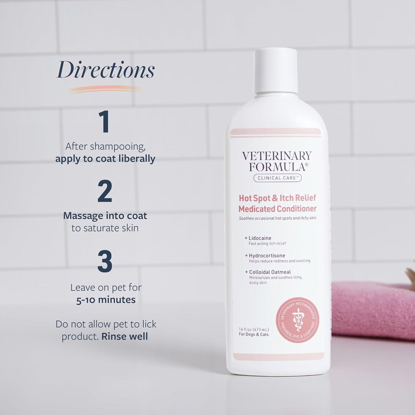 Veterinary Formula Clinical Care Hot Spot & Itch Relief Cat & Dog Medicated Conditioner, 16 oz – Oatmeal Conditions Skin for a Lustrous Coat, Formulated to Help Alleviate Itchy Skin