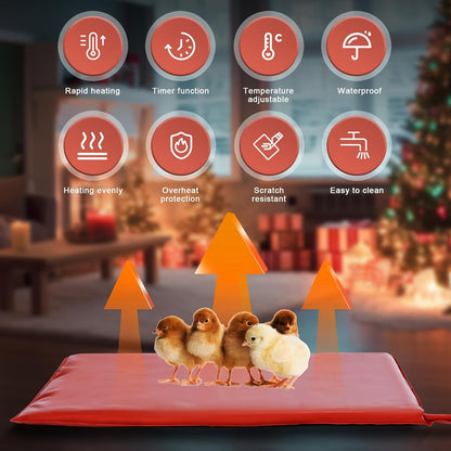 Small Animal Heating Pad, Heating Pad for Chicken, Rabbits, Guinea Pigs, Dog, Cat, Reptile, Poultry Heated Mat Chick Brooder Waterproof Adjustable Temperature & Timer (12.5 x 15.7in)