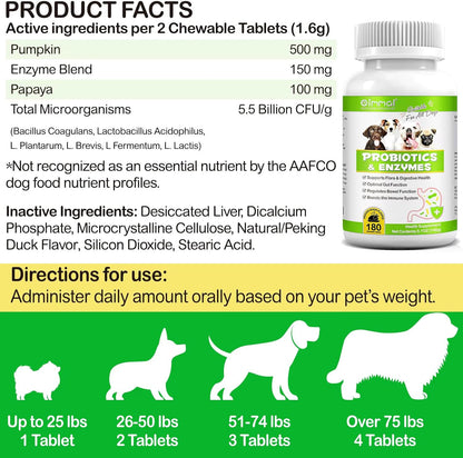 Probiotics Supplement for Dogs - Digestive Enzymes with Prebiotics for Gut Health - Anti Diarrhea, Bowel Support, and Immunity - Health & Itch Relief Digestive Enzymes