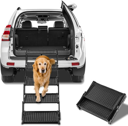 Dog Stairs for Car - Foldable Dog Ramps for Dogs with Non Slip Surface, Portable Pet Stairs for Cars and SUV, Truck, Sofas, Bed Support Up to 200 lbs (5 Steps)