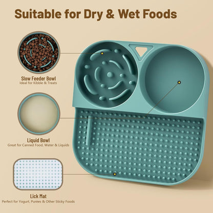 Slow Feeder Snack Bowl & Lick Mat for Dogs & Cats – Non-Slip, Food-Grade Silicone Treat Bowl Combo for Small Breeds – Perfect for Treats, Snacks & Portion Control, Includes Scraper & Brush
