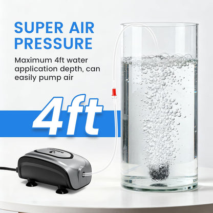 fishkeeper Quiet 3W/5W Aquarium Air Pump - Small & Powerful Dual Outlet Fish Tank Air Pump, Adjustable Oxygen Aerator Pump with Air Stone Bubbler Kits for 1-160Gal Fish Tanks (Silver-Gray, 2025 New)