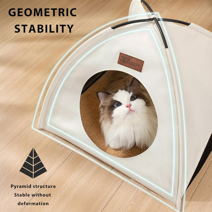 All-Season Cat Tent for Indoor/Outdoor, Assembly-Free Waterproof Cat House Bed with Removable Cushion, Cozy Cave for Cats & Small Dogs (Small, White)
