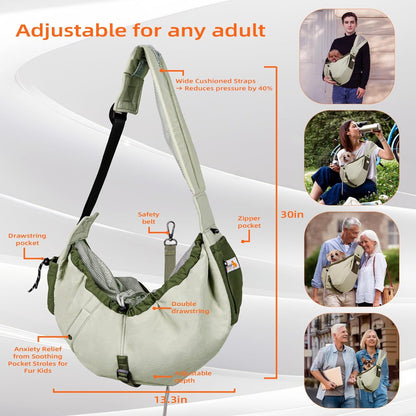 Dog Carrier Sling,Dog Carriers for Small Dogs & Cats Up to 20 lbs,Puppy Carrying Backpack Pet Purse with Pockets,Adjustable Shoulder Strap,Hands Free for Travel (Army-Green)